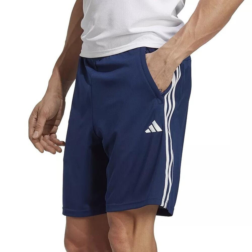 Adidas Men's Train Essentials Pique 3 Stripes Zip Pocket Shorts Blue Size L